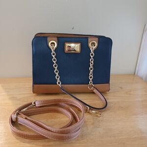 Simply Noelle Navy and Tan Shoulder Purse/ Crossbody Like New